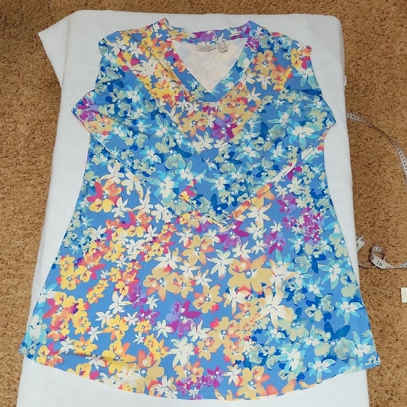LOGO by Lori Goldstein Tops - LOGO Lori Goldstein QVC Blue Orange Purple Floral Top Small